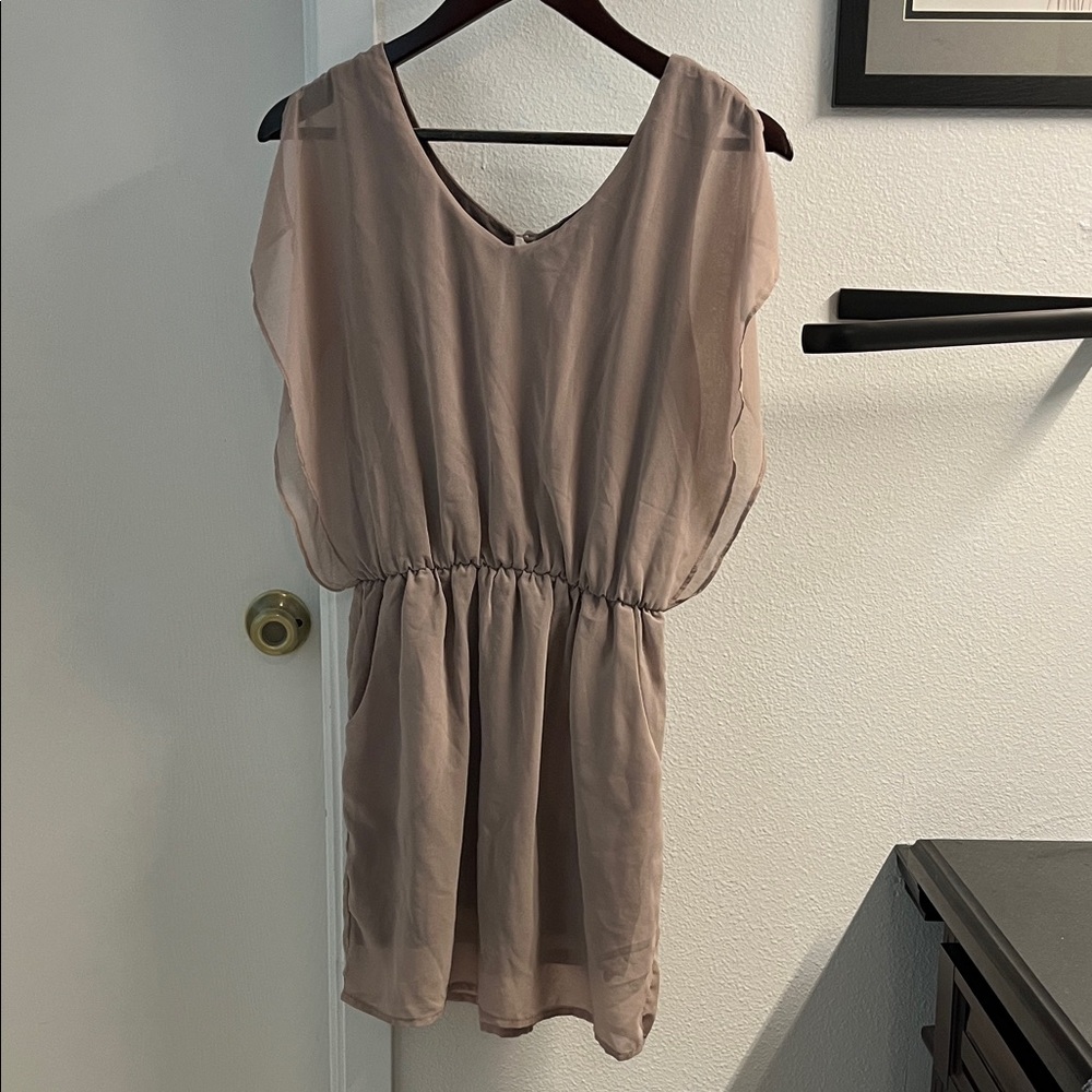 Lush Taupe and Brown V-Neck Chiffon Top